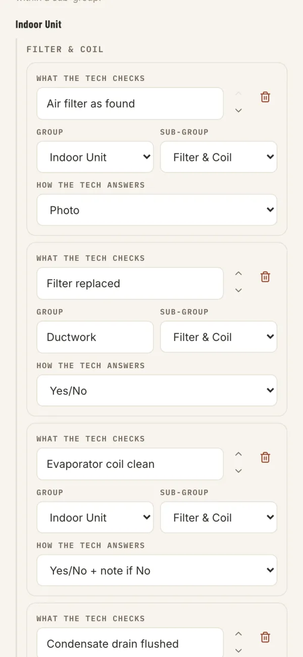 An item's Group field with a new heading, Ductwork, being typed
